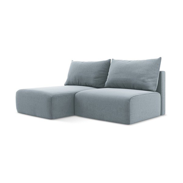 Divano angolare blu allungabile/con contenitore (con penisola a sinistra/con chaise lounge) con rivestimento in velluto Kalena – Makamii-image-2