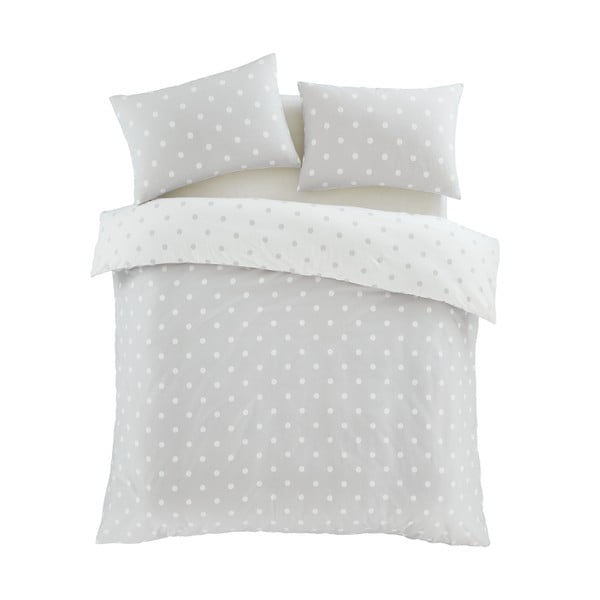 Set copripiumino e federa bianco e grigio in flanella per letto matrimoniale 200x200 cm Polka Dot – Catherine Lansfield