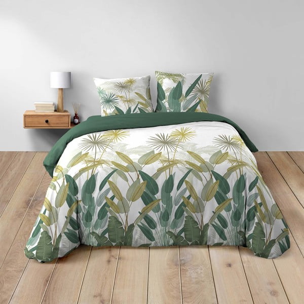 Set copripiumino e federa bianco/verde in cotone per letto matrimoniale ed esteso 240x220 cm Otika – douceur d'intérieur