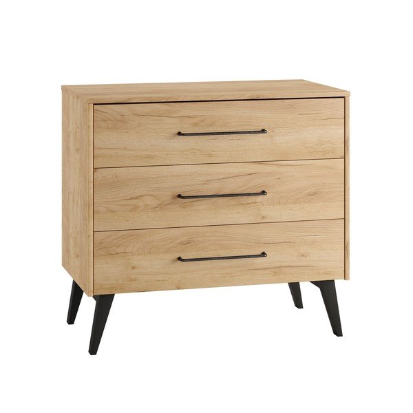Cassettiera per bambini bassa di colore naturale con effetto rovere 100x92 cm Retro – Pinio-image-2