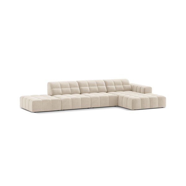 Divano angolare color crema (con penisola a destra/con chaise lounge) con rivestimento in velluto Chicago – Cosmopolitan Design-image-1