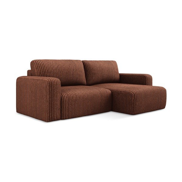 Divano angolare color terracotta allungabile/con contenitore (con penisola a destra/con chaise lounge) con rivestimento in velluto a coste Kona – Makamii-image-2