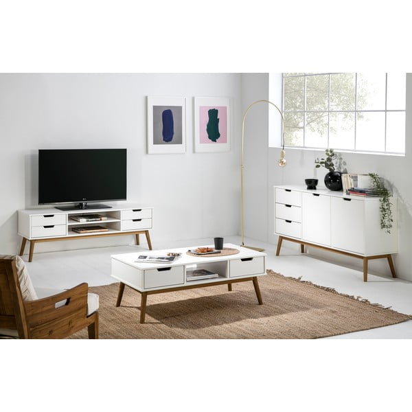 Tavolino bianco in legno di pino massiccio Baku - Marckeric-image-1