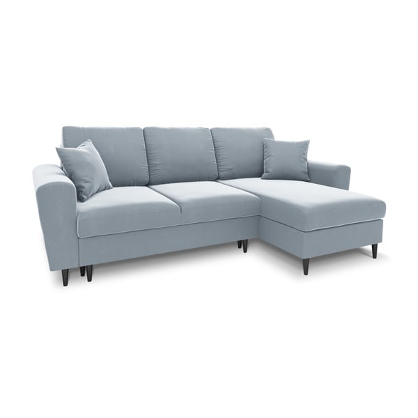 Divano angolare azzurro allungabile e con contenitore con rivestimento in velluto Kyoto – Cosmopolitan Design