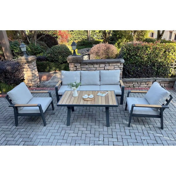 Set da giardino in alluminio grigio per 5 persone Rotterdam - Rojaplast-image-1