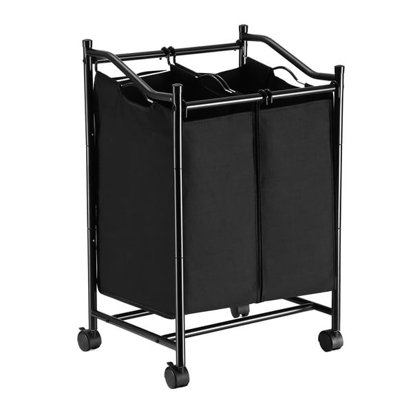 Cesto nero con ruote e 2 segmenti per il bucato - Songmics