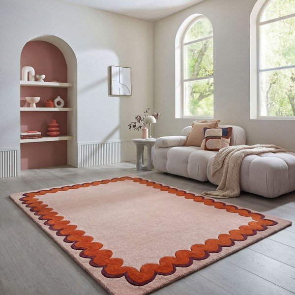 Tappeto arancione/di colore naturale in lana tessuto a mano 140x200 cm Wiggle Wool – Flair Rugs-image-1