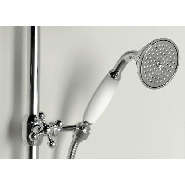 Set per doccia in ottone in argento lucido con rubinetto termostatico, soffione doccia e doccetta 142 cm Antea – Sapho-image-1