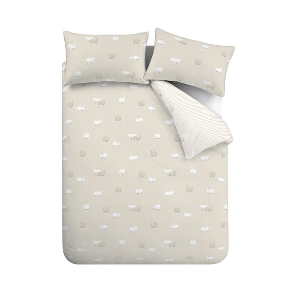 Biancheria da letto singola in flanella beige 135x200 cm Sheep - Catherine Lansfield