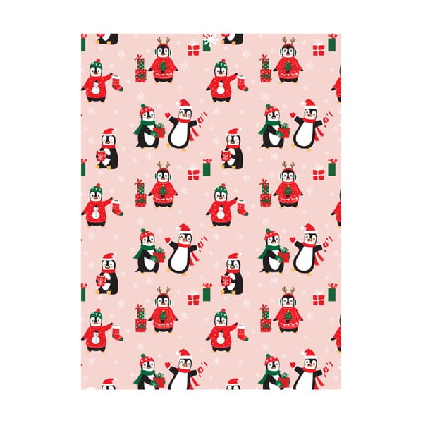 5 fogli di carta da regalo rosa , 50 x 70 cm Penguin Christmas - eleanor stuart