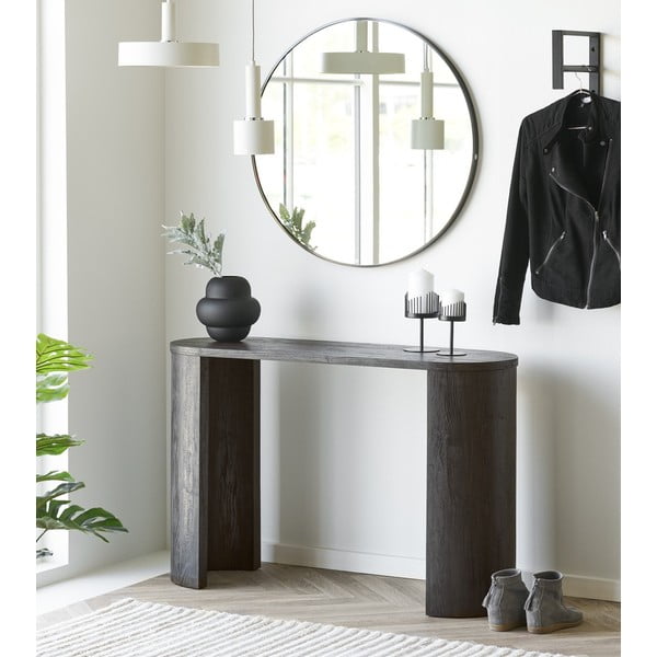 Tavolo consolle marrone scuro con effetto rovere 38x114 cm Bibione – House Nordic-image-1