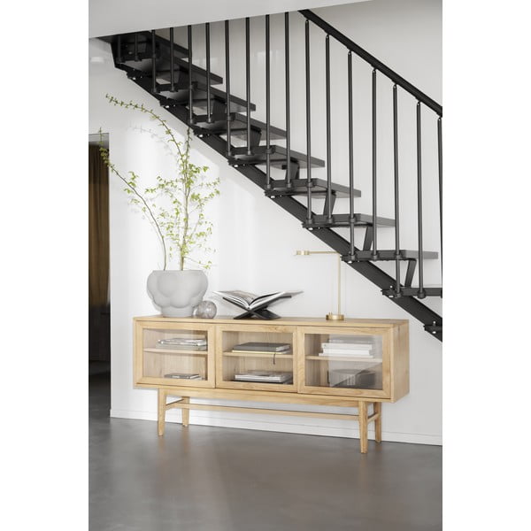 Vetrina in rovere con ante scorrevoli in colore naturale 170x75 cm Hazelton - Rowico-image-4