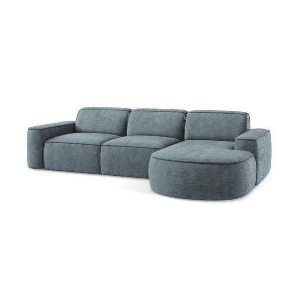 Divano angolare blu polveroso (con penisola a destra/con chaise lounge) con rivestimento in ciniglia Omao – Makamii-image-4