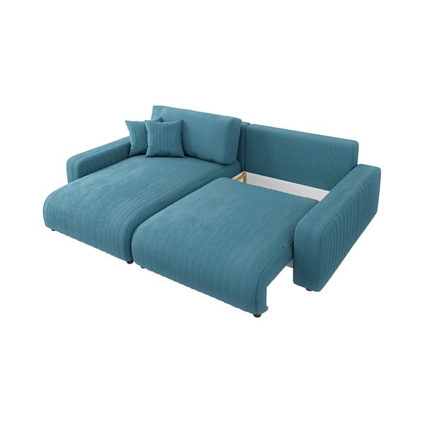 Divano angolare turchese allungabile con rivestimento in velluto a coste Sara – Ropez-image-4
