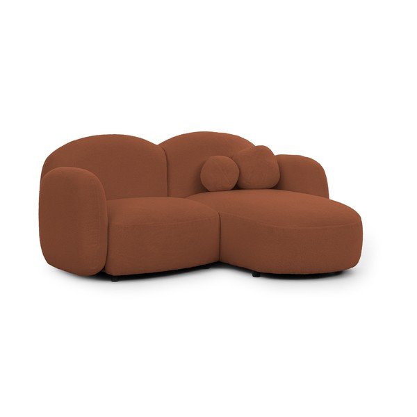 Divano angolare color terracotta (con penisola a destra/con chaise lounge) con rivestimento in bouclé Orbit – Ropez