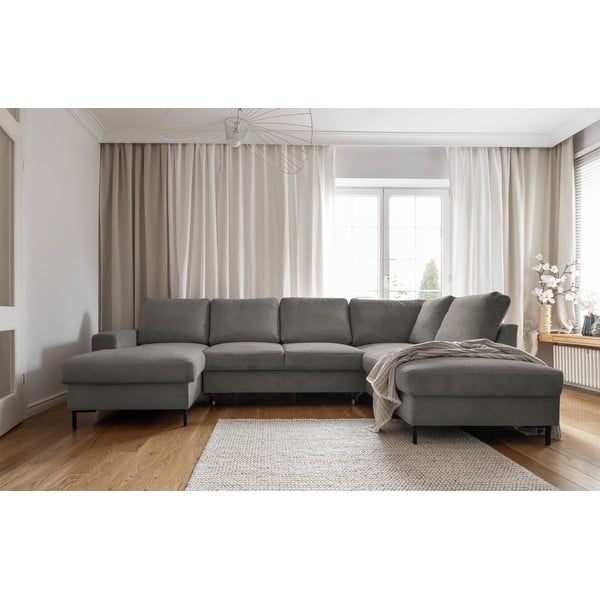 Divano letto in velluto a coste grigio (angolo destro) Lofty Lilly - Miuform-image-1