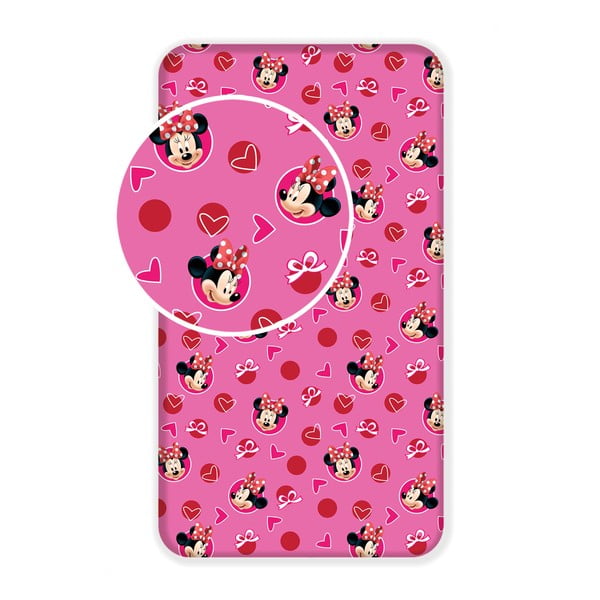 Lenzuolo con angoli per bambini rosa in cotone 90x200 cm Minnie "Hearts" – Jerry Fabrics
