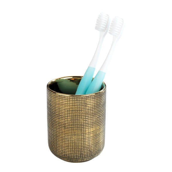 Tazza per spazzolino da denti in ceramica dipinta a mano, color oro Rivara - Wenko-image-2