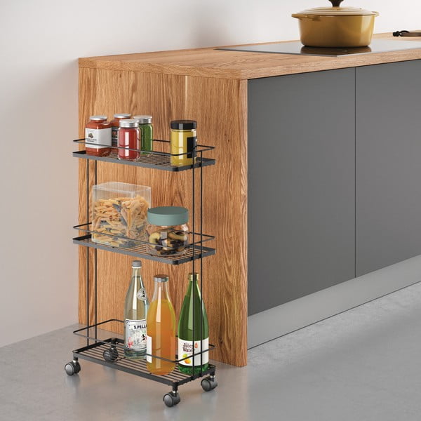 Carrello portaoggetti nero opaco in acciaio 38x62x16 cm Lava – Metaltex-image-1