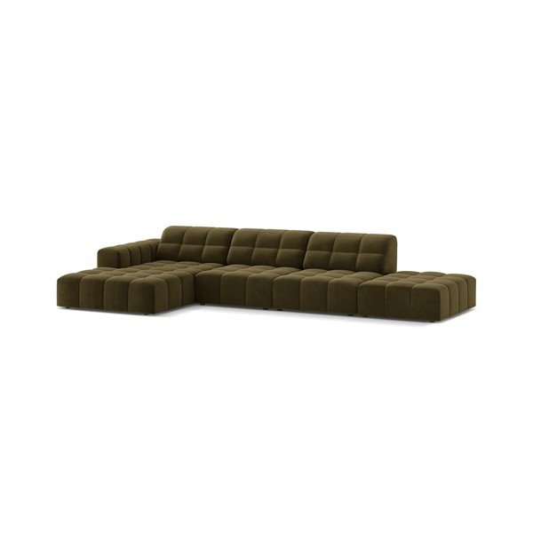 Divano angolare color kaki (con penisola a sinistra/con chaise lounge) con rivestimento in velluto Chicago – Cosmopolitan Design-image-1