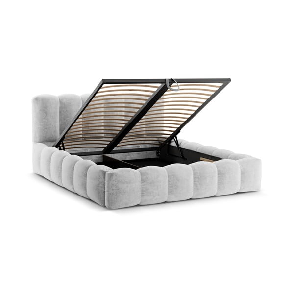 Letto matrimoniale imbottito grigio chiaro con spazio contenitivo e rete 200x200 cm Lupine - Micadoni Home-image-2