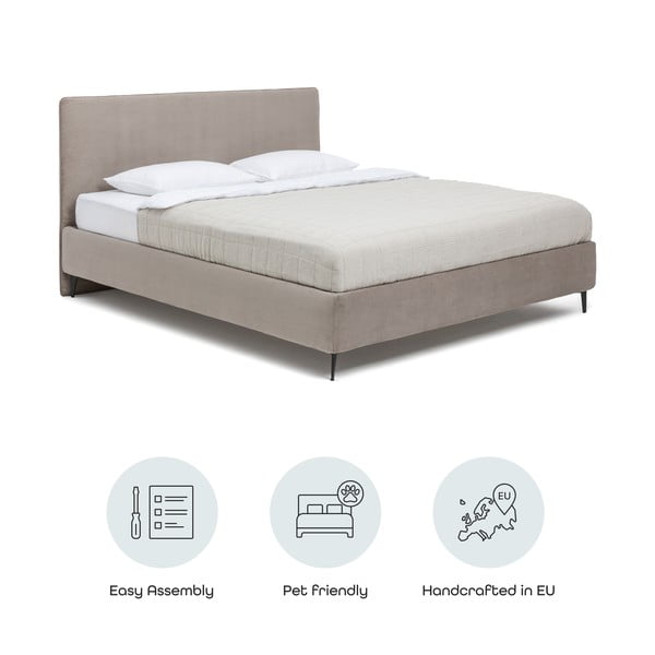 Letto matrimoniale imbottito grigio tortora con rete inclusa 160x200 cm Noira Slim – Bonami Selection-image-4