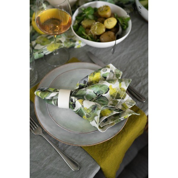 Sottobicchieri in panno verde in set da 4 Lotus - Linen Tales-image-1