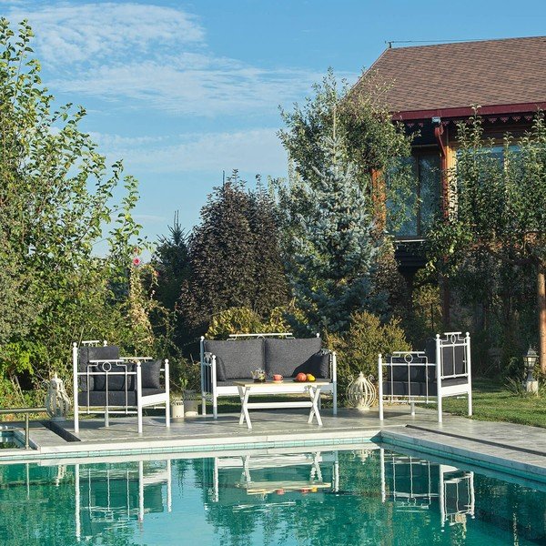 Set da giardino in bianco e grigio scuro per 4 persone Hatkus - Floriane Garden-image-4