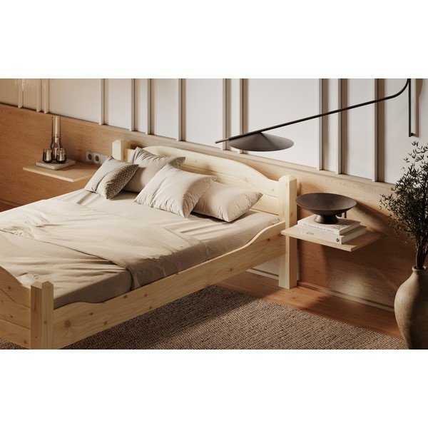 Letto matrimoniale di colore naturale in pino massiccio 140x200 cm Liva – Olivia Living-image-1