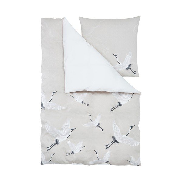 Biancheria da letto singola in cotone sateen bianco e beige , 135 x 200 cm Yuma - Westwing Collection