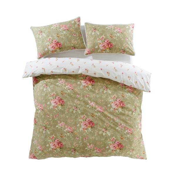 Biancheria da letto bianca/verde per letto singolo 135x200 cm Penelope Floral – Catherine Lansfield
