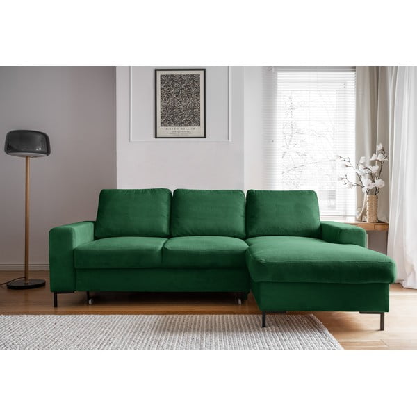 Divano letto angolare in velluto a coste verde scuro (angolo destro) Lofty Lilly - Miuform-image-1