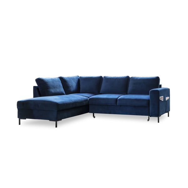 Divano letto angolare in velluto blu scuro (angolo sinistro) Lofty Lilly - Miuform