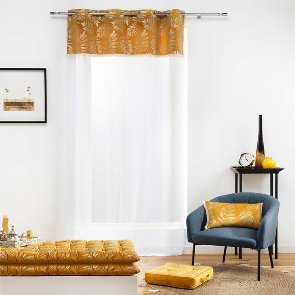 Tenda in voile giallo e bianco 140x280 cm Adelor - douceur d'intérieur-image-1