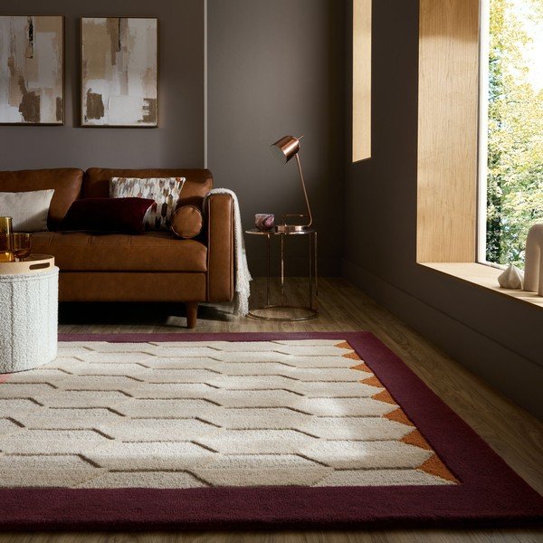 Tappeto burgundy/di colore naturale in lana tessuto a mano 120x170 cm Apex Border Wool – Flair Rugs-image-2