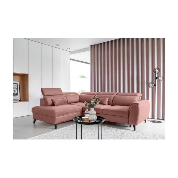 Divano angolare rosa allungabile/con contenitore (con penisola a sinistra/a L) e rivestimento in velluto Noble – ELTAP-image-1