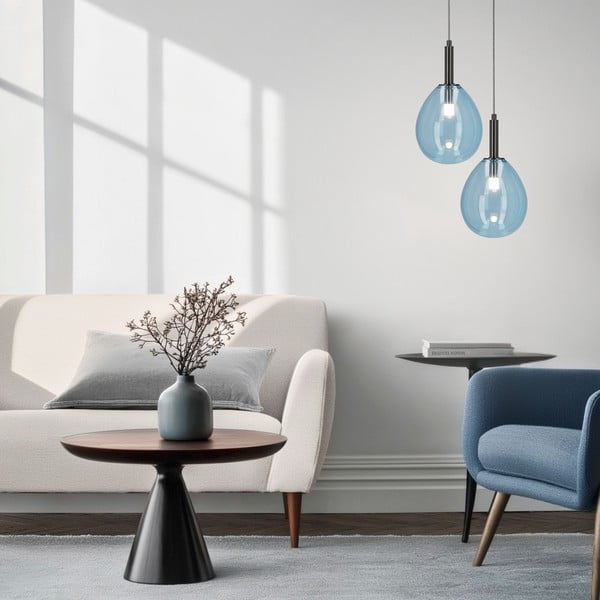 Lampadario LED blu con paralume in vetro Lukka – Candellux Lighting-image-1