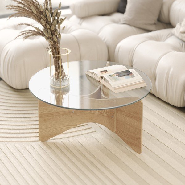Tavolino rotondo con piano in vetro in colore naturale ø 84 cm Madera - Umbra-image-2