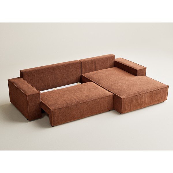 Divano angolare color rame allungabile/con contenitore (con penisola a destra/con chaise lounge) con rivestimento in ciniglia Maze – Maison de Rêve-image-3