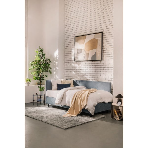 Letto singolo imbottito blu con contenitore con materasso incluso 90x200 cm Avela – Bonami Selection-image-1