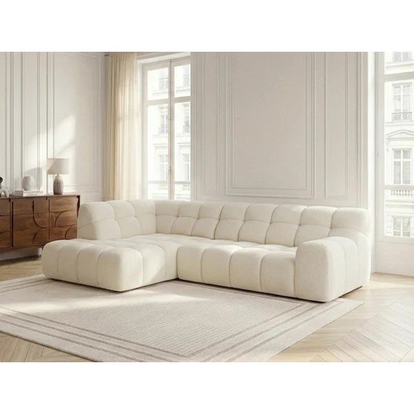 Divano angolare bianco allungabile/con movimento relax elettrico (con penisola a sinistra/a L) Andre – Bobochic Paris-image-2