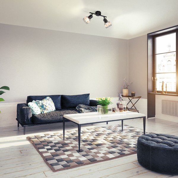 Plafoniera nera con paralume in metallo/con paralume in rattan 10x28 cm Straw – Fischer & Honsel-image-1