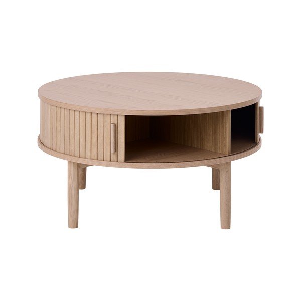 Tavolino da salotto rotondo colore naturale chiaro con effetto rovere ø 85 cm Meta – Unique Furniture-image-2