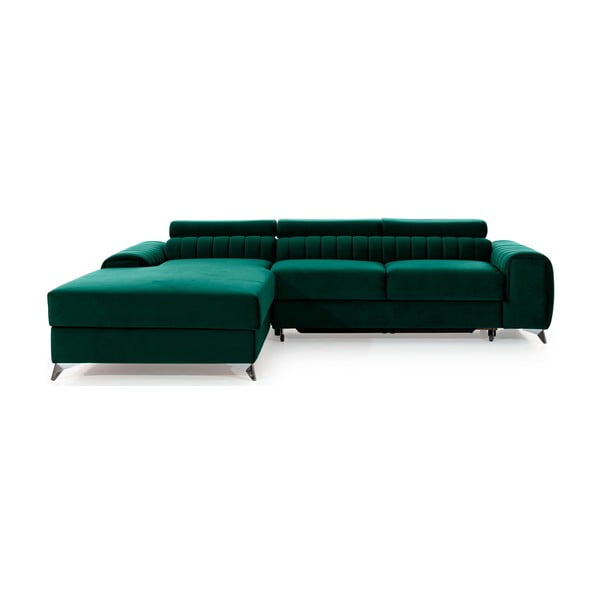 Divano angolare verde allungabile/con contenitore (con penisola a sinistra/con chaise lounge) e rivestimento in velluto Grayson – ELTAP