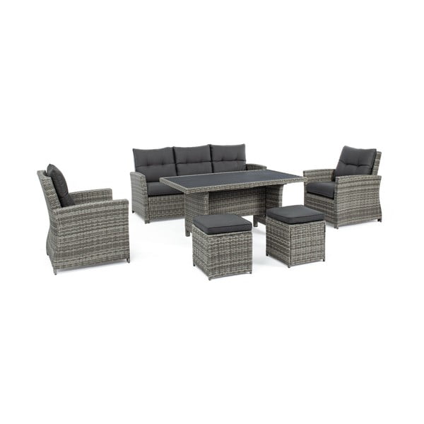 Set di mobili da giardino grigio in rattan artificiale per 6 persone Ariel   – Bizzotto-image-2