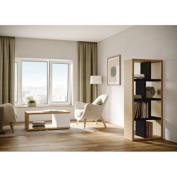 Libreria in rovere decorato in nero e naturale 70x159 cm Berlin - TemaHome-image-1