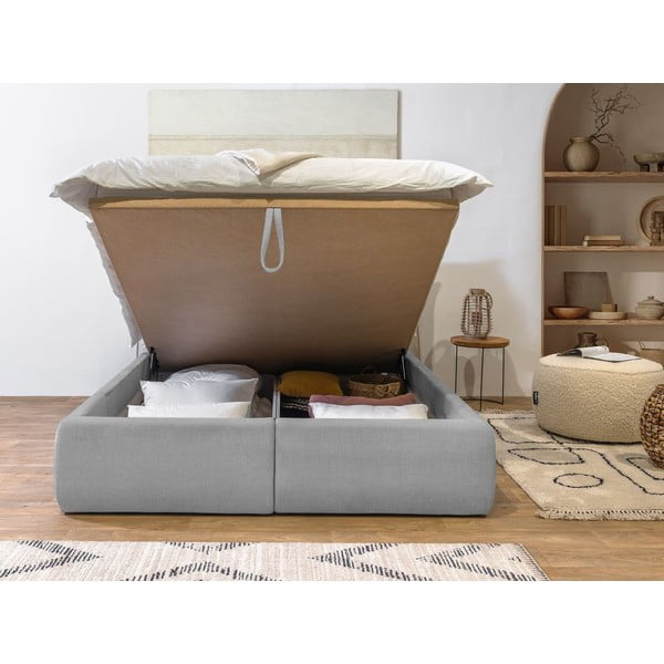 Letto matrimoniale imbottito grigio chiaro con contenitore con griglia 180x200 cm Jade - Bobochic Paris-image-4