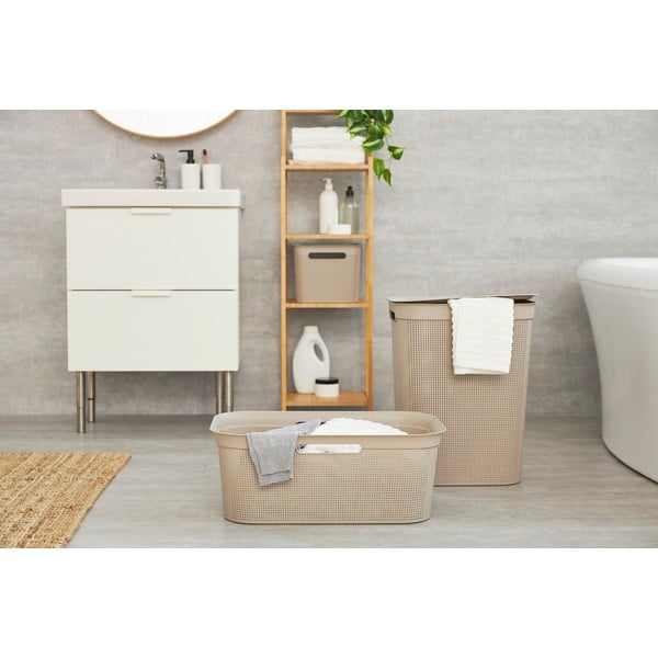 Cesto portabiancheria in plastica beige 50 l Brisen - Rotho-image-3