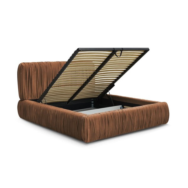 Letto matrimoniale arancione imbottito con spazio contenitivo con rete inclusa 180x200 cm Blair – Bobochic Paris-image-3