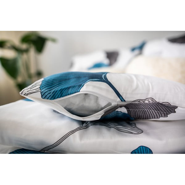 Biancheria da letto in cotone sateen blu-grigio , 140 x 200 cm Ginko - Cotton House-image-4